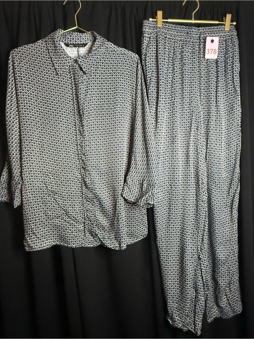 Zara Black & White Geometric Satin Pajama Set (Top-M) (Bottom-L)